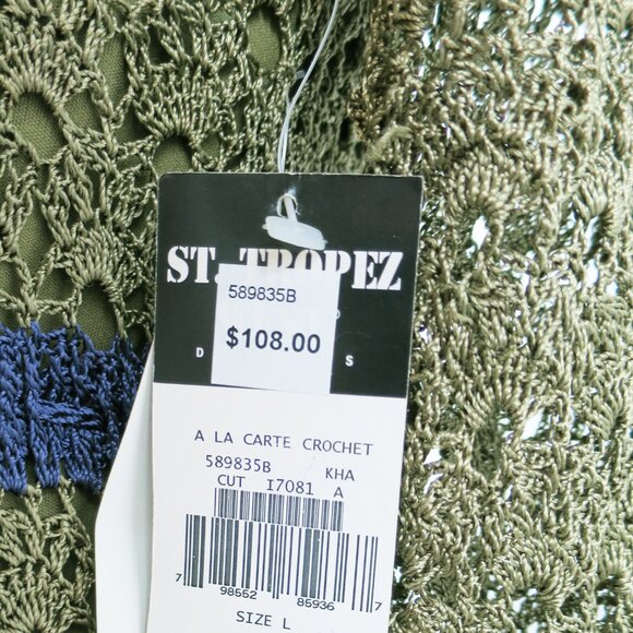 NWT St. Tropez West Crochet Midi Dress Size L Olive/Mossy Green - Picture 11 of 16